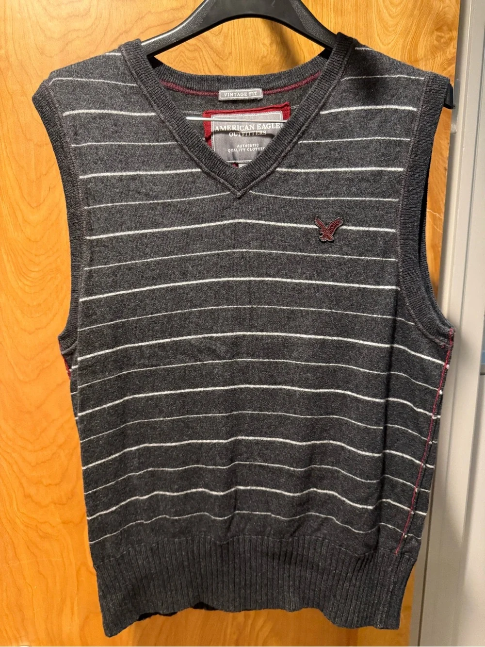 American Eagle Outfitters Charcoal Gray Striped V-Neck Sweater Vest